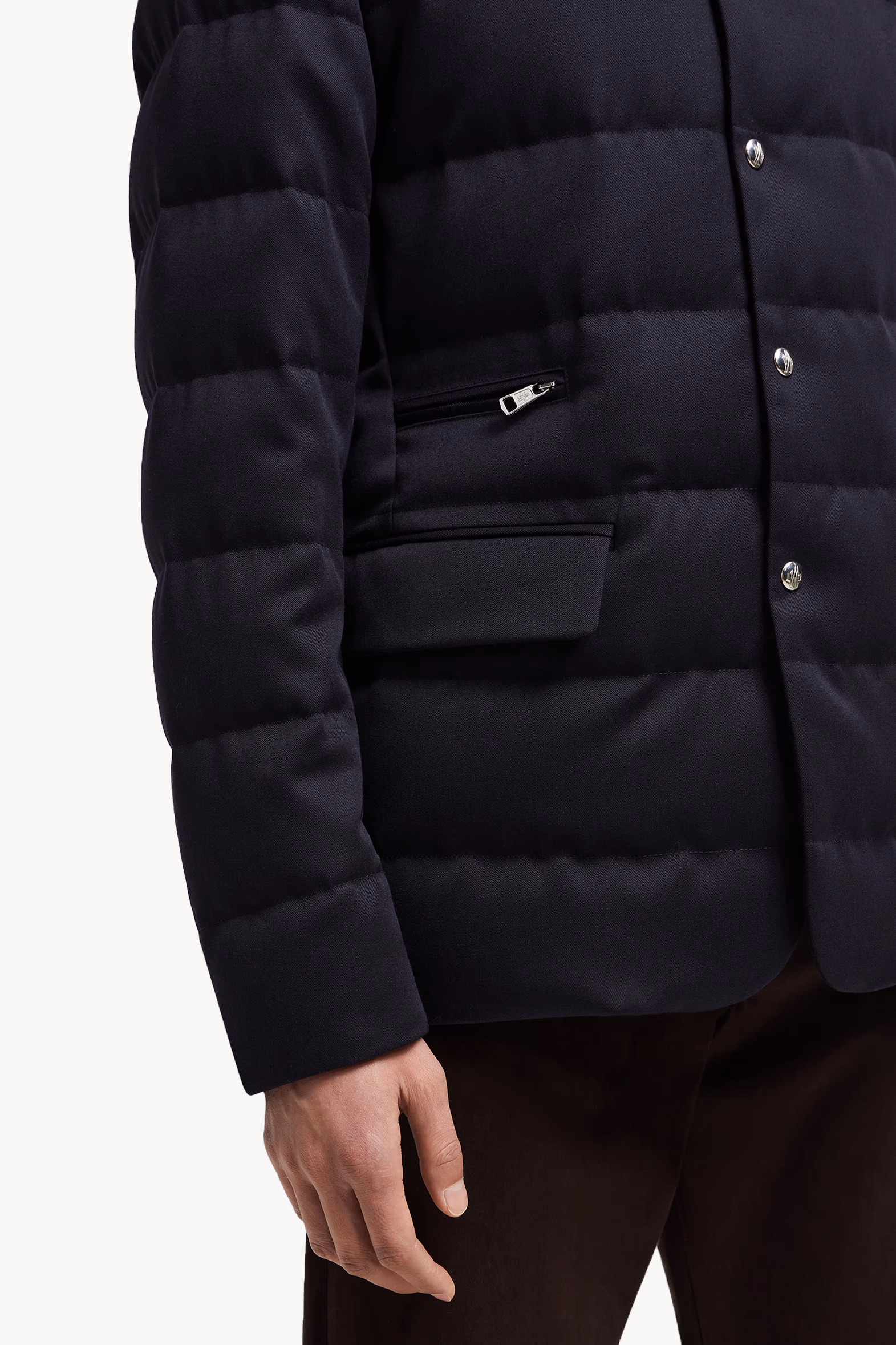 Bess Hooded Wool Short Down Jacket Navy Blue Moncler 6
